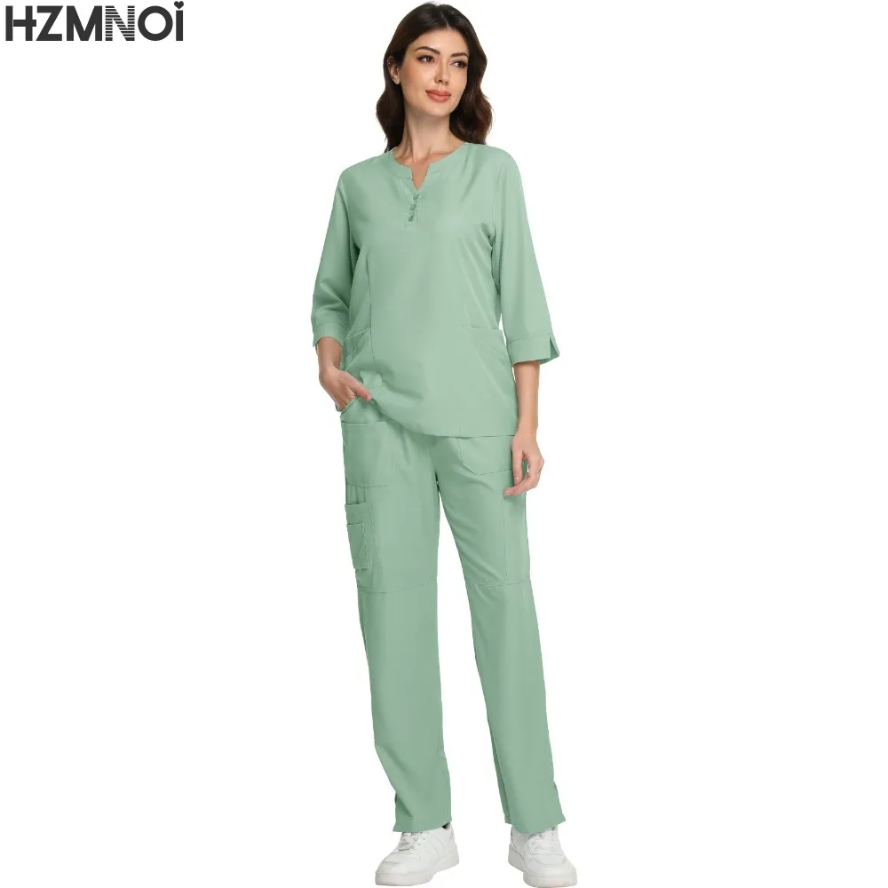 Scrubs Nursing Accessories Medical Surgical Gowns Doctor Nurse Special Scrub Men Solid Color Work Wear Spa Unifroms Women Unisex view 5