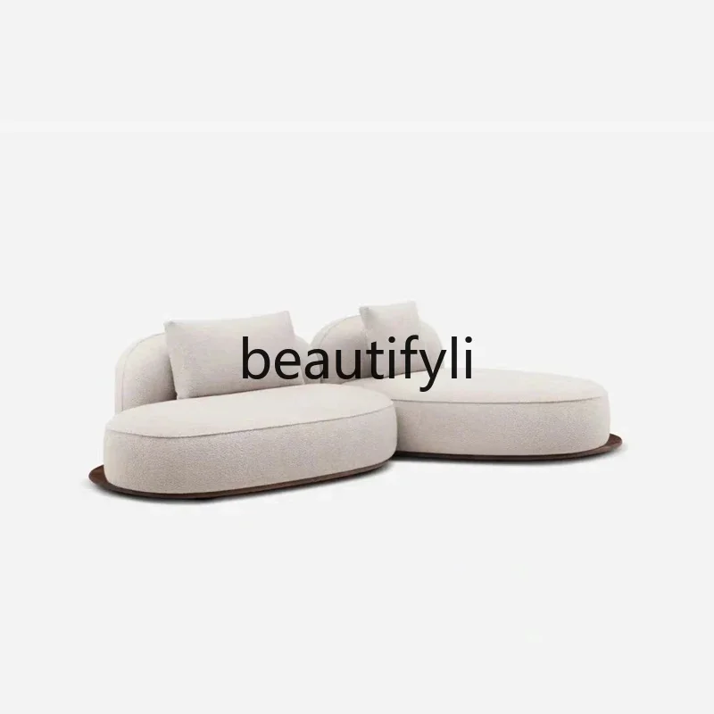 

Italian minimalist island sofa modern cream style villa large flat black walnut, fabric sofa07