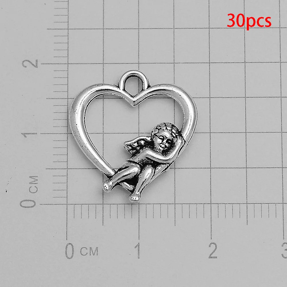 10/30pcs/lot Antique Silver Plated Angel Fairy Charms Cupid Heart Winged Pendant For Diy Jewelry Making Supplies Accessories