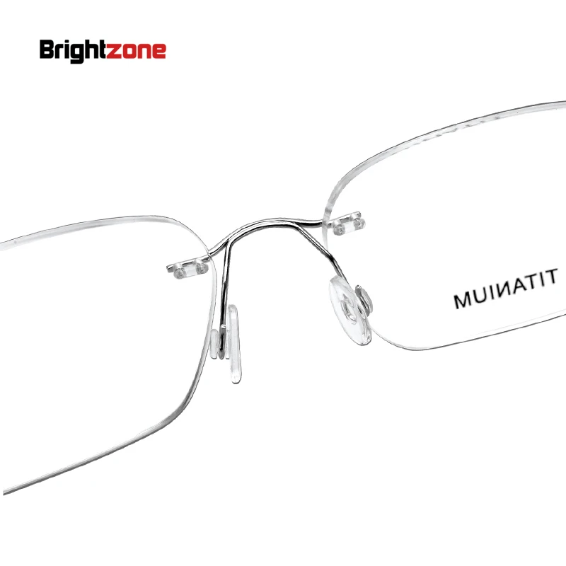 Brightzone Kacamata Optik Rx-able Titanium Murni Tanpa Bingkai Bulat Oval Antik Kacamata Resep Miopia Kacamata Uniseks