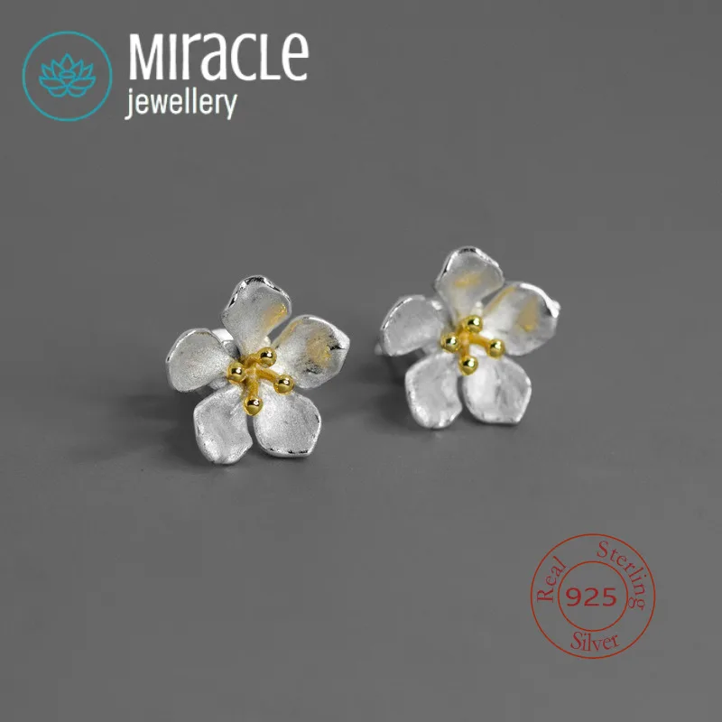 Miracle Sterling Silver 925 Original Design Elegant Romantic Fresh Peach Apricot Blossom Versatile Exquisite Earrings Studs