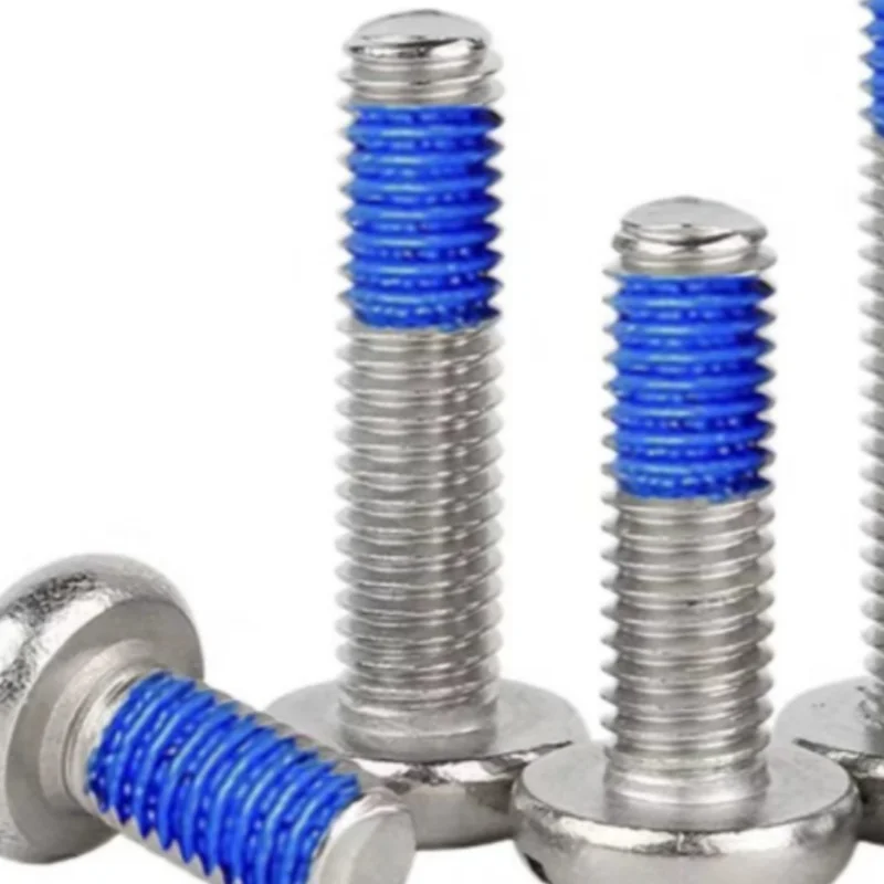 20 Pcs M1.6 M2 M3 M4 M5 M6 M8 304 Slotted Round Head Bolt GB67 Flat Round Head Glue-Dispensing Anti-Loosening Coated Screw