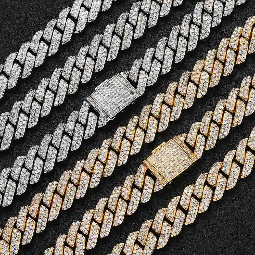 

Factory Various Styles Diamond Moissanite Crystal Zirconia Cuban Link Chain Necklace Bracelet Hip Hop Chains
