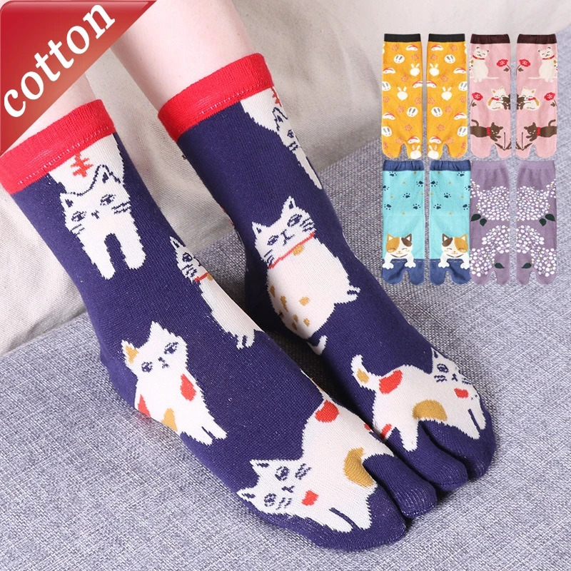 

1/5 пар женских носков с японским мультяшным принтом в стиле Харадзюку, забавные носки с раздельными пальцами, зимние теплые, впитывающие пот, удобные хлопковые носки для девочек