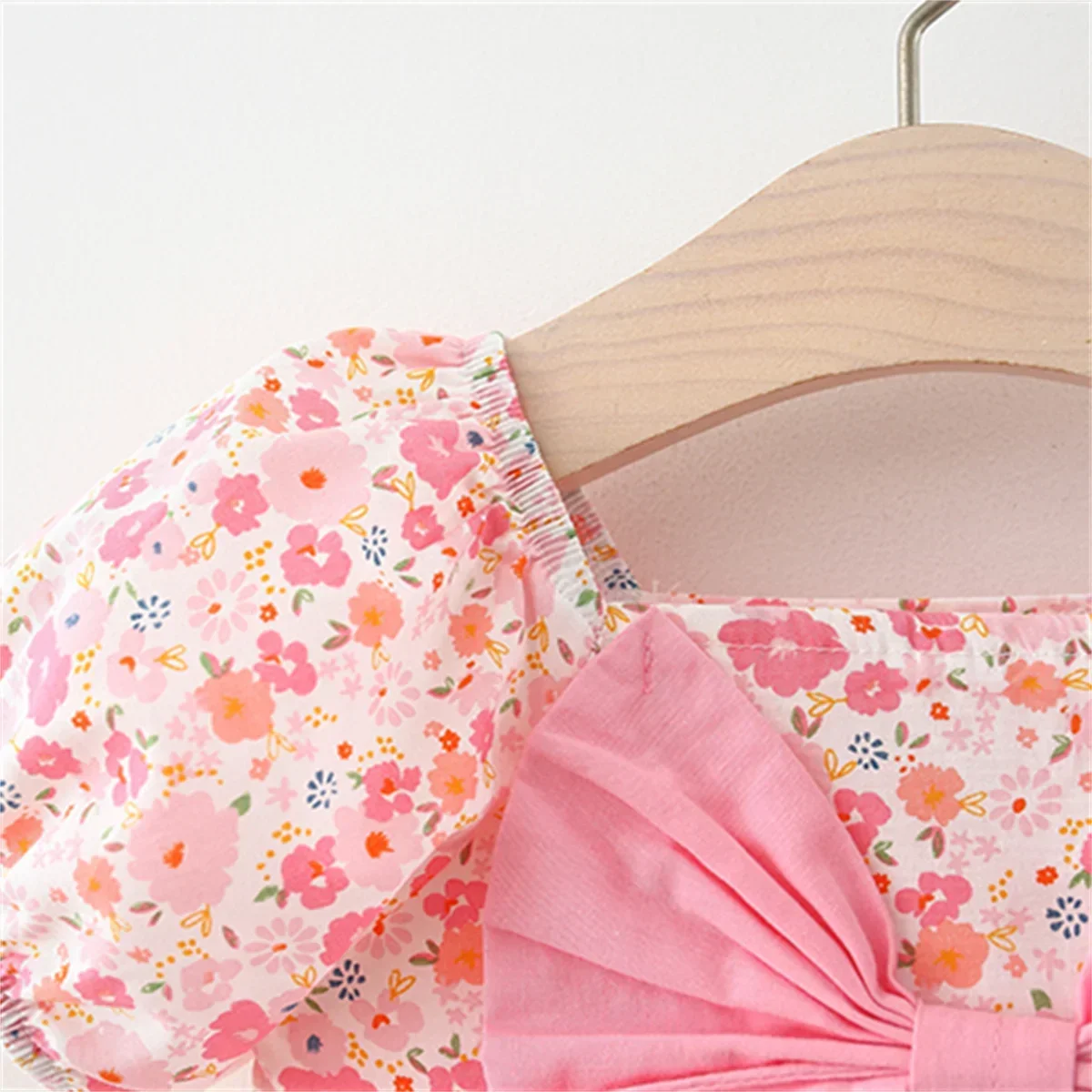 Summer New Girls\' Dress Bubble Sleeve Bow Ribbon Floral A-line Dress Birthday Party Team Dress Casual (0-3 Years Old Girls)