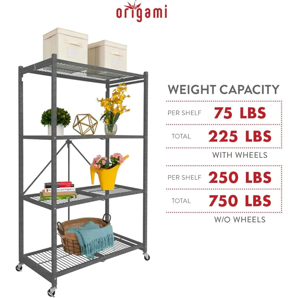 وحدة رفوف معدنية قابلة للطي شديدة التحمل مع عجلات لحلول تخزين المرآب والمخزن