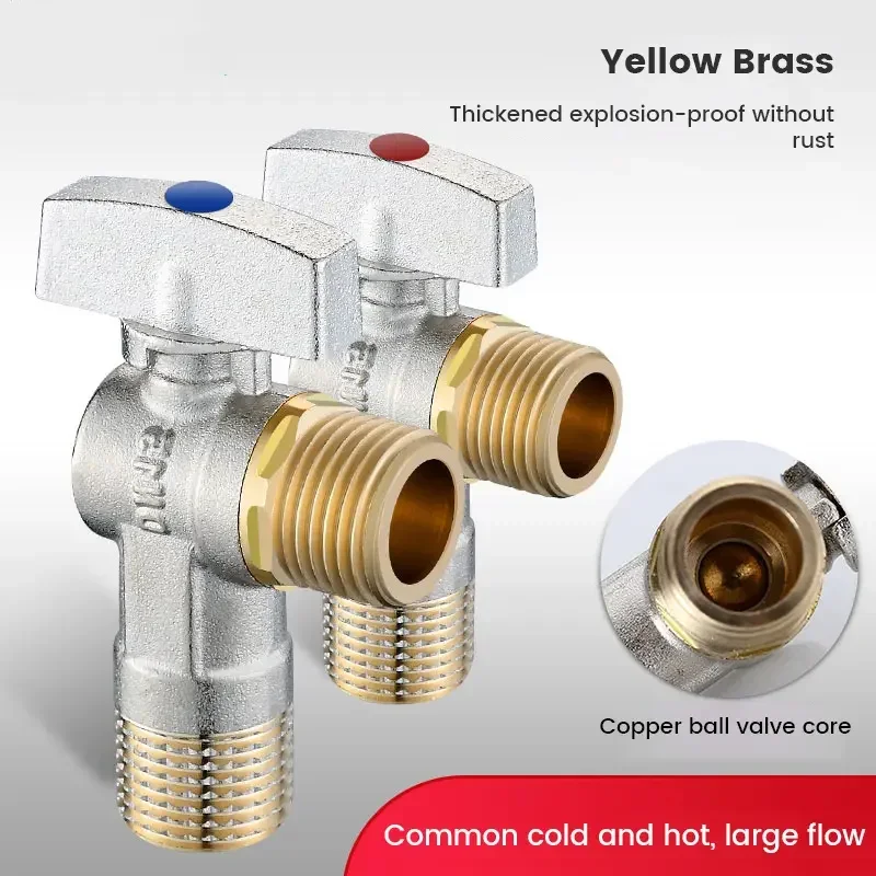 

Hot and Cold Water Large Flow Water Stop Valves Brass with Handle Bathroom Kitchen Sink Stop Valve G1/2" Durable Household