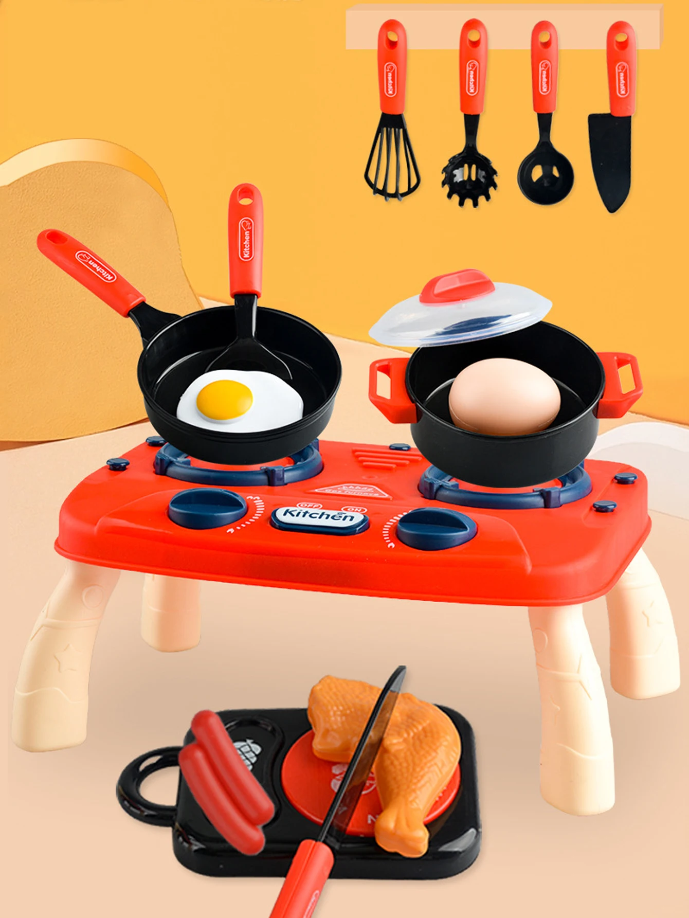 Children's Kitchen Cooking Pretend Play Set, Simulated Stove Toy with Lights and Sound Effects, Girls' Role-Playing Cooking Set, Parent-Child Interactive Holiday Toy