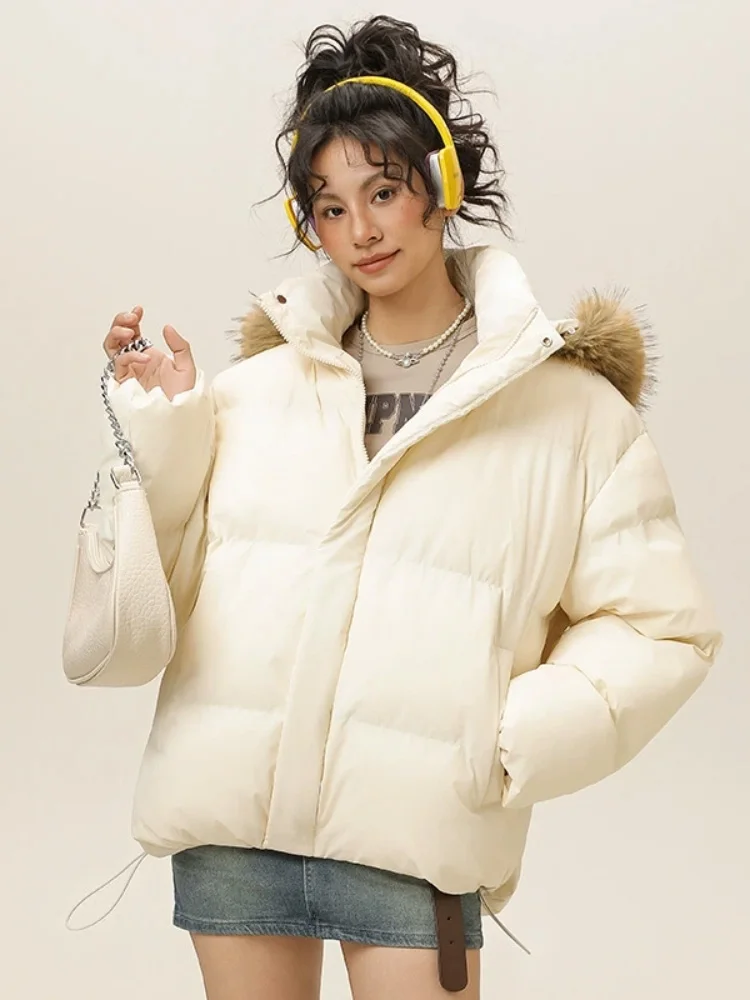 フード付き厚手暖かいジャケット女性のカジュアルだぶだぶのファッション冬チャケタスジッパーファースタンドカラールーズショートジャケタス