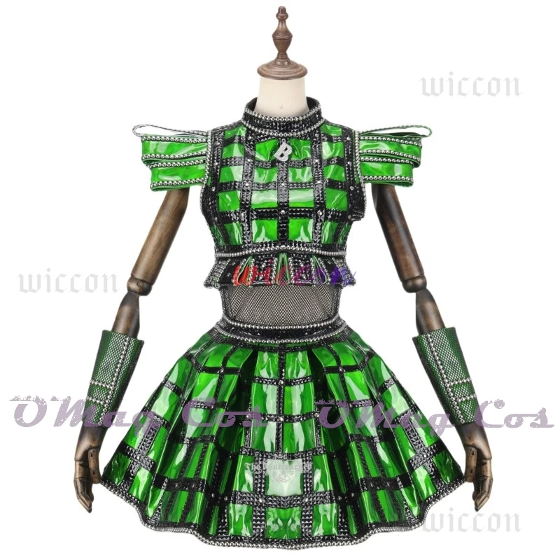 Womens Green Two Piece Stage Outfit Sexy Crop Top And Skirt For Halloween Broadway Themed Performance Cosplay Party