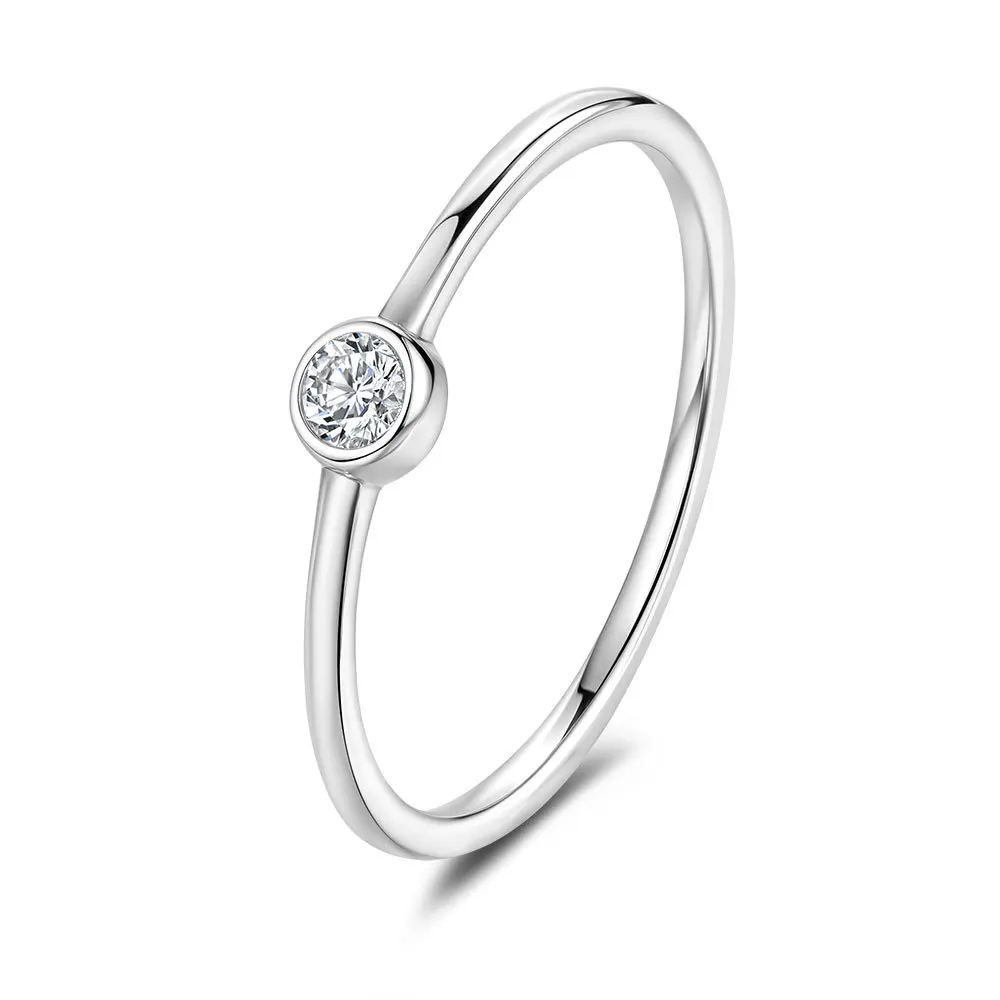 Anillo solitario de plata de ley S925 para mujer con moissanita de 0,1 quilates, accesorio de joyería delgado chapado en oro blanco de 18 quilates