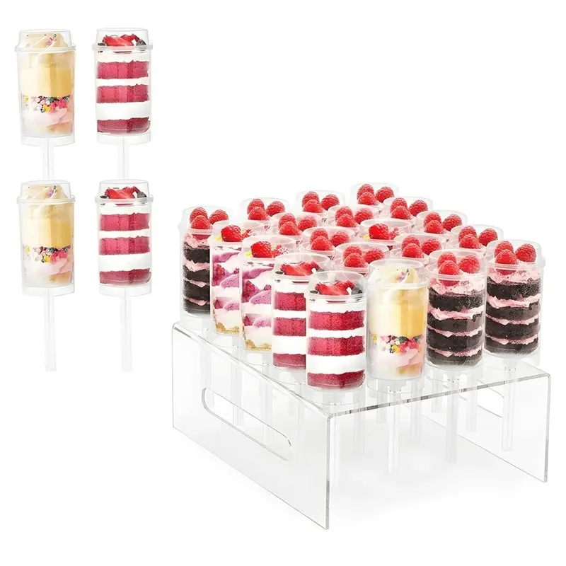 PHFU-For Dessert And Treats Compatible 20 Hole Push For Cake Stand With 24 Clear Push-Up Cakes For
