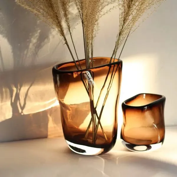 Simple light luxury new Chinese brown glass vase desktop ornament creative hotel model soft decoration jewelry with