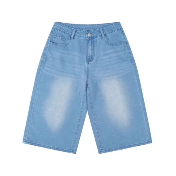 Denim Shorts Women's Mid-waist A-shaped Five-point Medium Pants Wide-leg Loose Denim