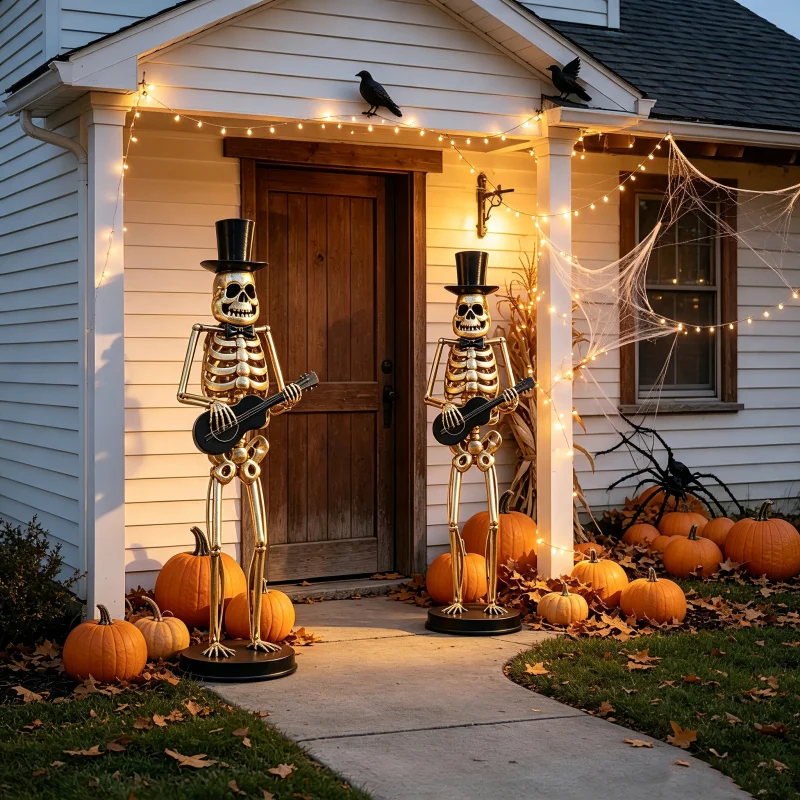 Christopher Knight Home® Metal Skeleton Musician Statue, 64.6 Inch Standing Guitar Player Skeleton with Top Hat & Bow Tie, Large Metal Halloween Skeleton Decorations for Indoor, Outdoor Yard & Party Display
