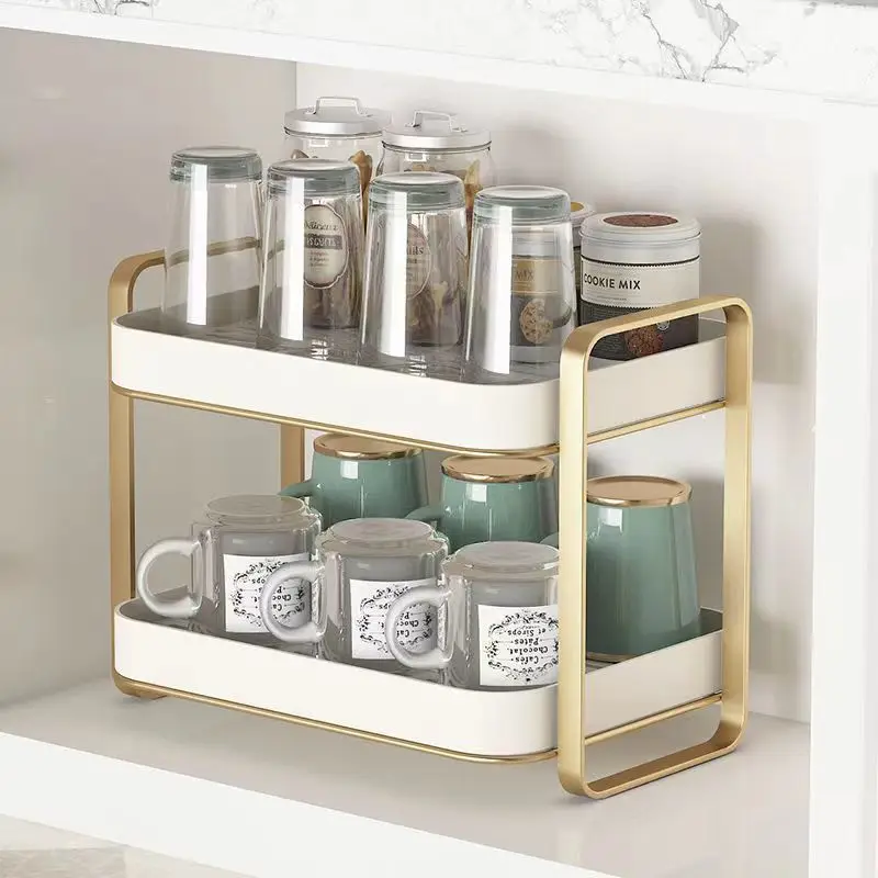 

Kitchen Rack Shelf Water Cups Tea Cups Living Room Glass Cup Storage Rack 2Layers with Independent Draining Basket Shelf