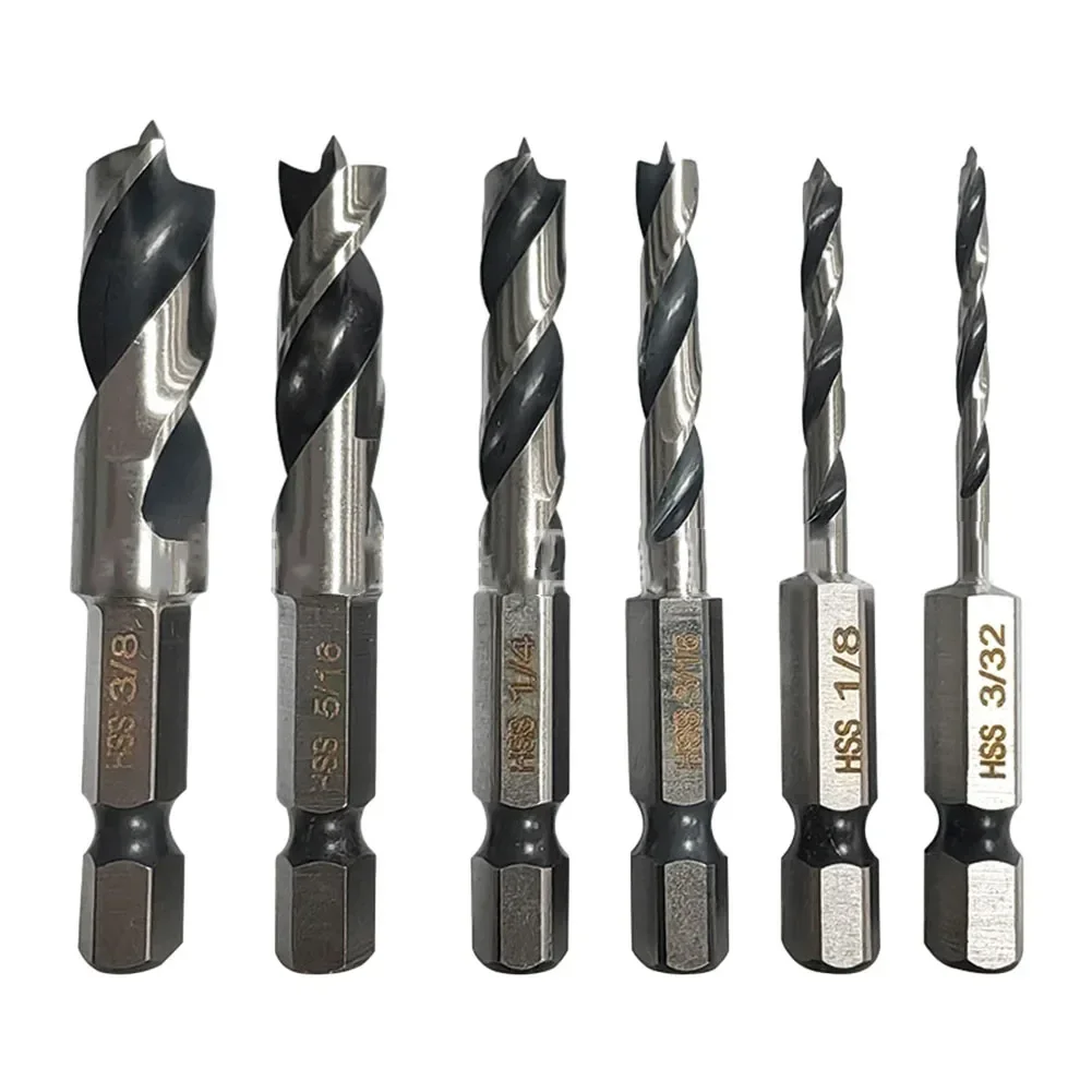 6 pz vite rubinetto punta da trapano s Hss rubinetti 1/4 di pollice cambio rapido esagonale 3/32 1/8 3/16 1/4 5/16 3/8 per utensili elettrici punta da trapano per la lavorazione del legno