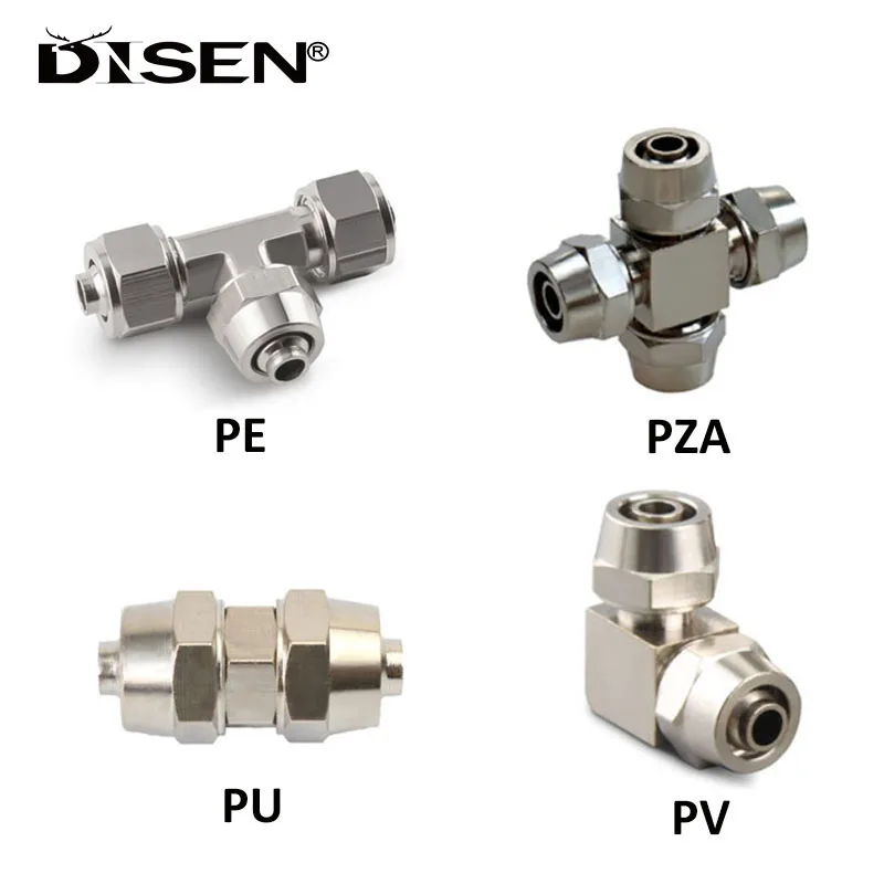 Copper Plated Nickel Pneumatic Air Quick Connector For Hose Tube OD 4 6 8 10 12 14 16mm Fast Joint Connection PU PE  PZA PV