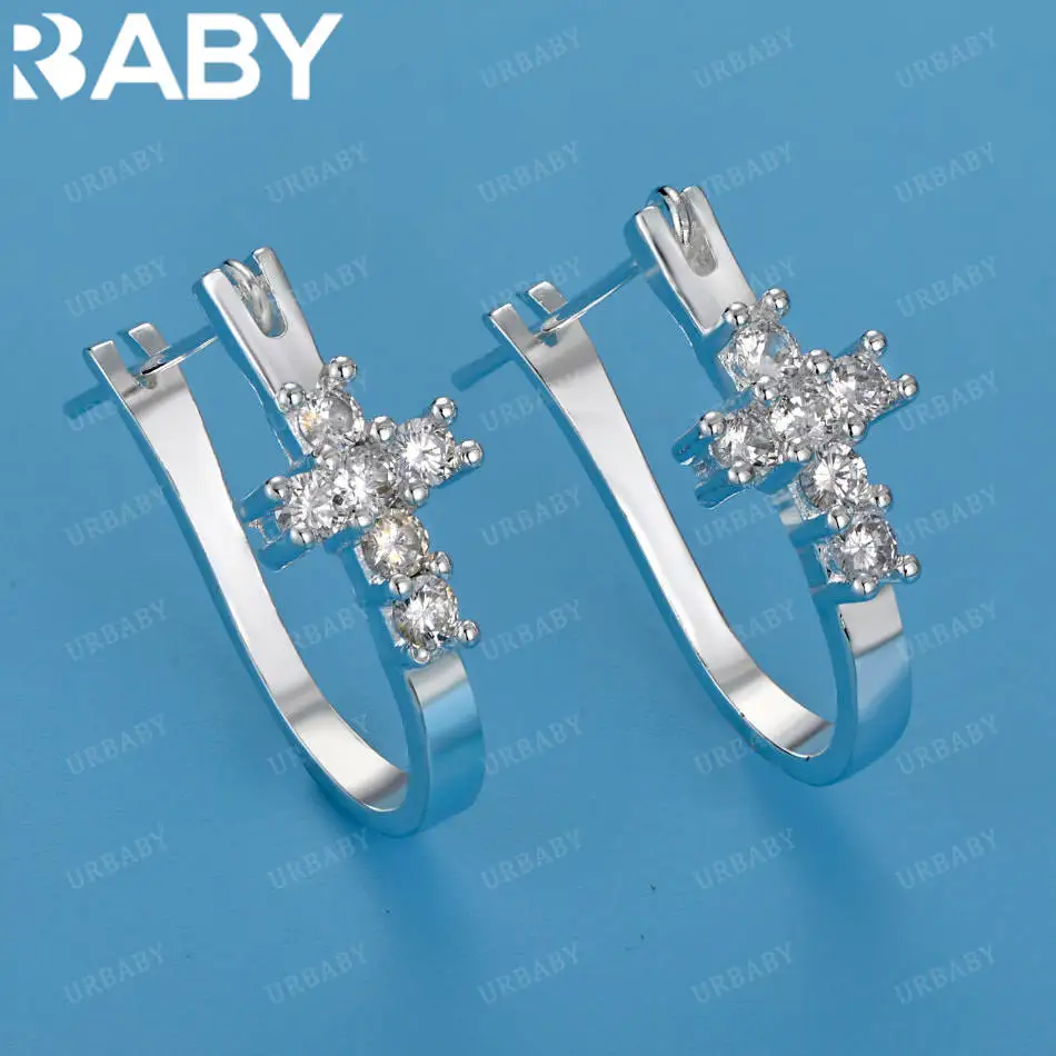 

URBABY 925 Sterling Silver Zircons Cross Wedding Hook Beautiful High Quality Earring Jewelry For Women Daily Wear And Trend Gift