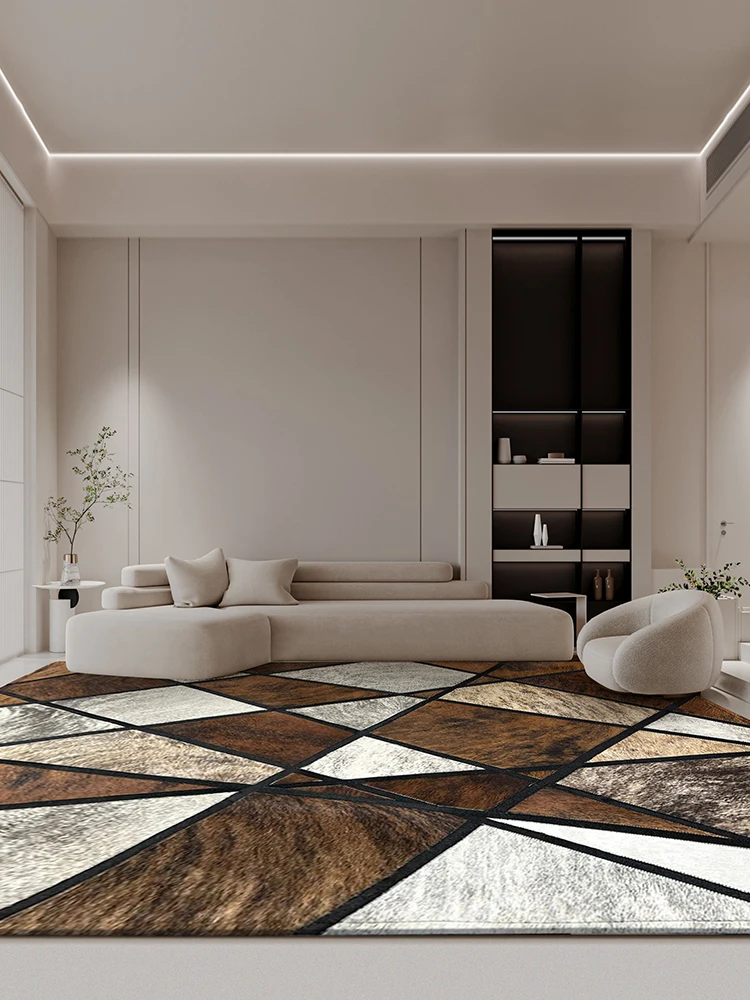 Handmade Real Cowhide Patchwork Carpet Light Luxury Modern Living Room Large Rug Natural Cow Leather Bedroom Carpets Bedside Mat