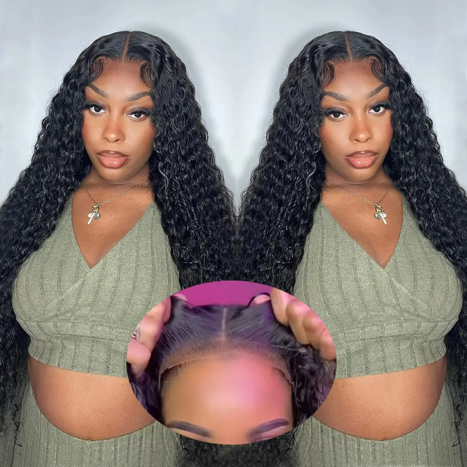 Wear and Go Deep Wave Glueless Wigs Human Hair Pre Plucked Pre Cut 6x4 Wet and Wavy Curly Lace Wigs For Women 180% Density