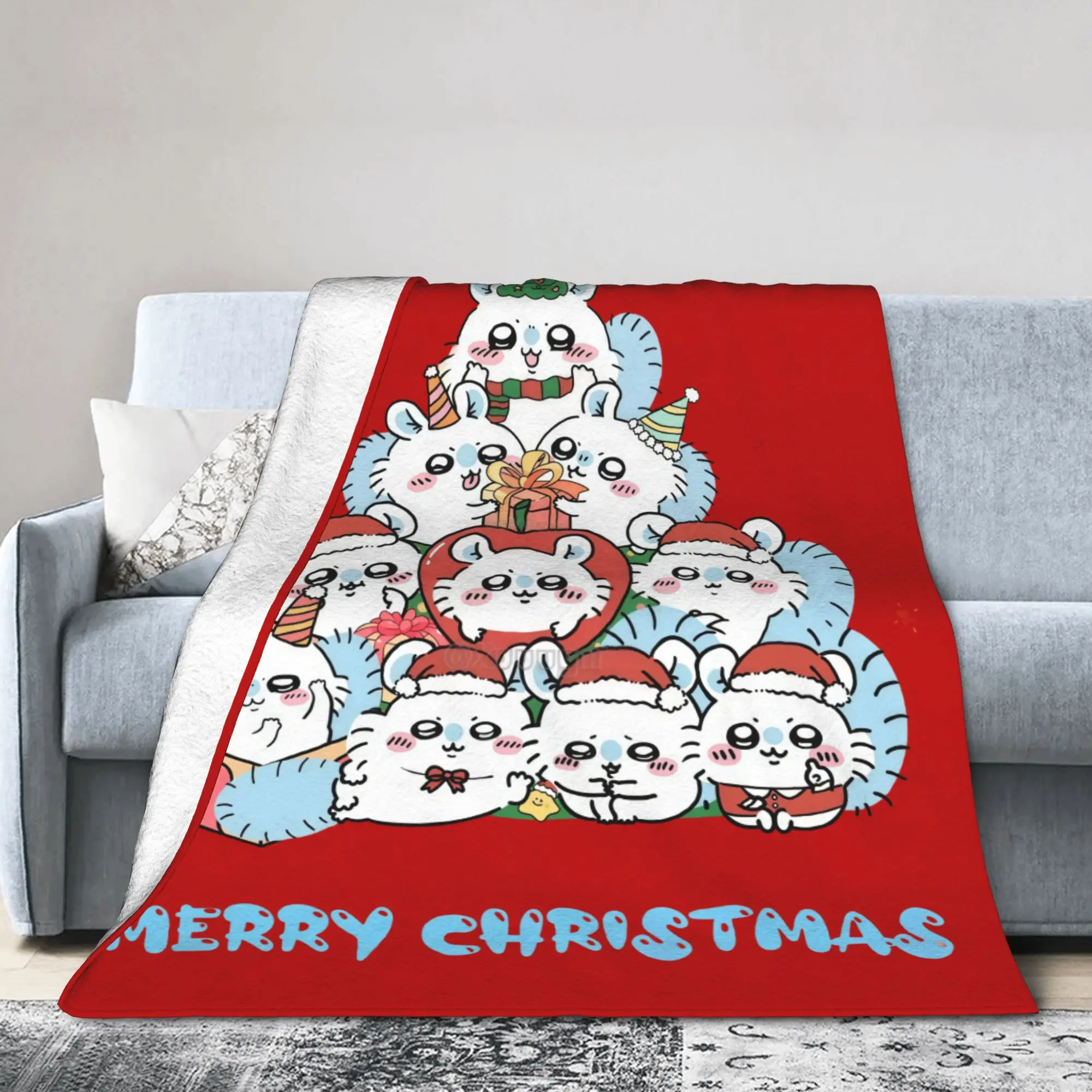 Momonga Kawaii C-Chiikawas عيد الميلاد بطانية المرجان الصوف أفخم لينة رمي البطانيات ل أريكة الفراش في الهواء الطلق يلقي #3