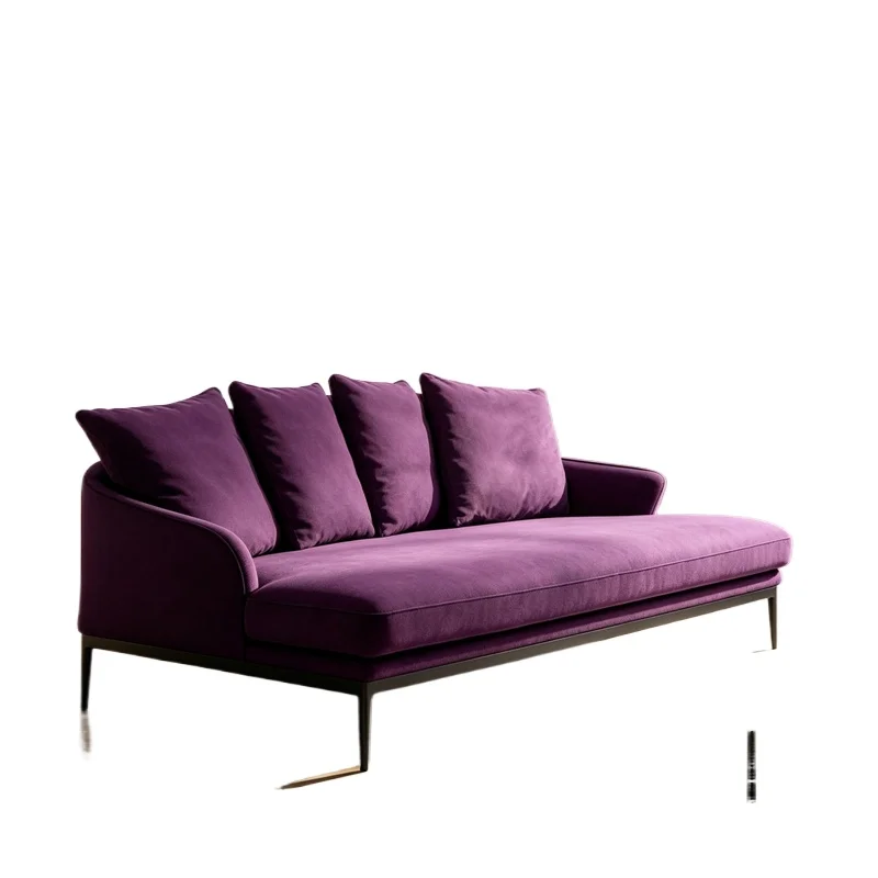 Modern chic fabric sofa bed, purple velvet fabric interior, Italian low double sofa bed, metal legs, suitable for apartment use