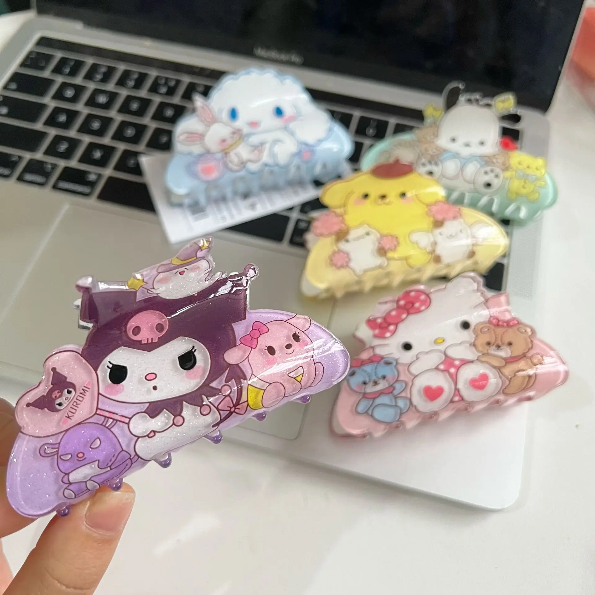 Sanrio Acrylic Hair Claw Clips Hello Kitty Cinnamoroll Kuromi Pochacco Hair Grab Clip Shark Clip Hair Accessories Birthday Gifts