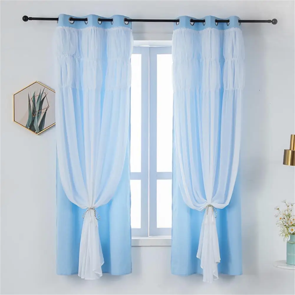 

Window Curtain Decorative Double Layer Design Bedroom Dorm Blackout Sheer Curtain Household Supplies