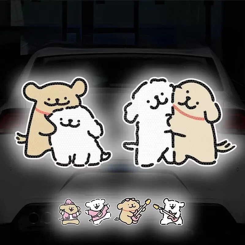 4PC Car Safety Stickers Cartoon Maltese Reflective Warning 6cm Height Water Bottle Laptop Stickers Skateboard Luggage