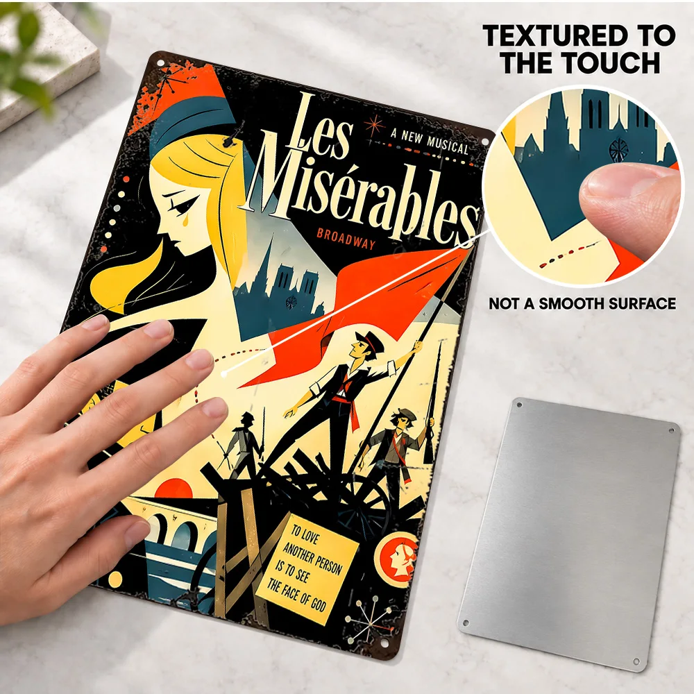 Les Misérables Broadway Musical Aluminum Poster Customized Metal Sign Bold Vector Illustration Wall Art For Entertainment Room