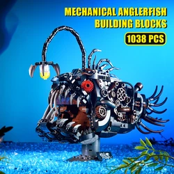 MOC Mechanical Anglerfish Model Building Blocks Set with LED Light Steampunk Deep Sea Creature DIY Bricks Toys Children's Gifts