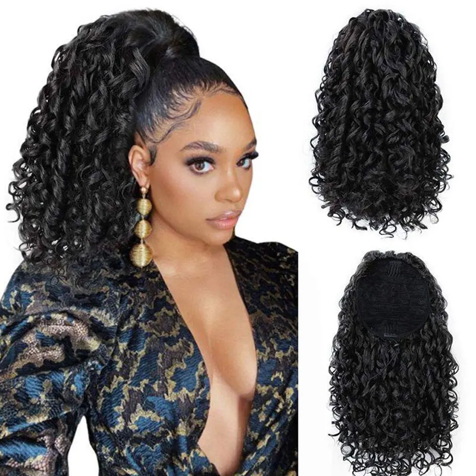 Cheveux synthétiques 14 pouces queue de cheval pince dans les Extensions de cheveux faux cheveux postiche pour les femmes queue de cheval cheveux ondulés désordre longs bouclés perruques