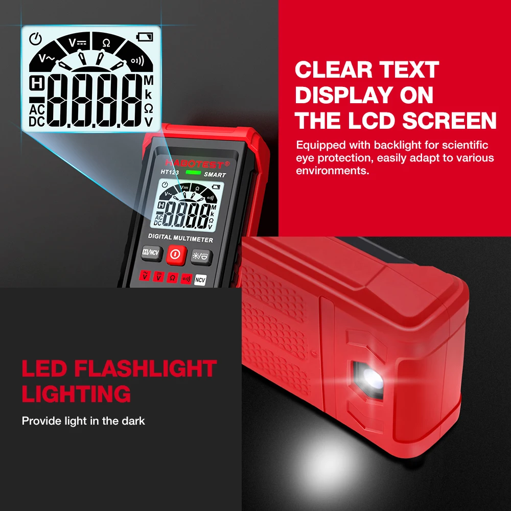 HABOTEST HT123 Digital Multimeter AC/DC Voltage Resistance Continuity Measurement Tester NCV Multimeter Voltmeter