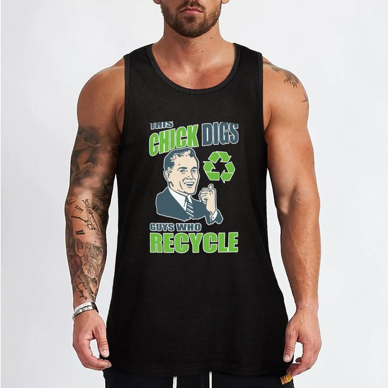 This Chick Digs Guys Who Recycle Tank Top Sleeveless top Men's summer vest Men's singlets