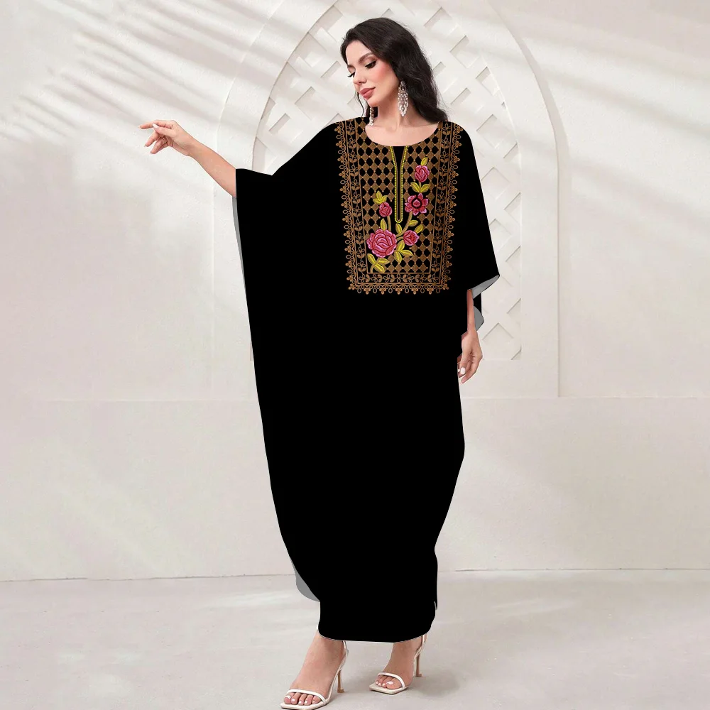 Lato Ramadan Eid Batwing Sleeve Abaya Dubai Women Islam Muslim Maxi Kaftan Sukienki Kebaya Caftan Marocain Robe Femme Musulmane