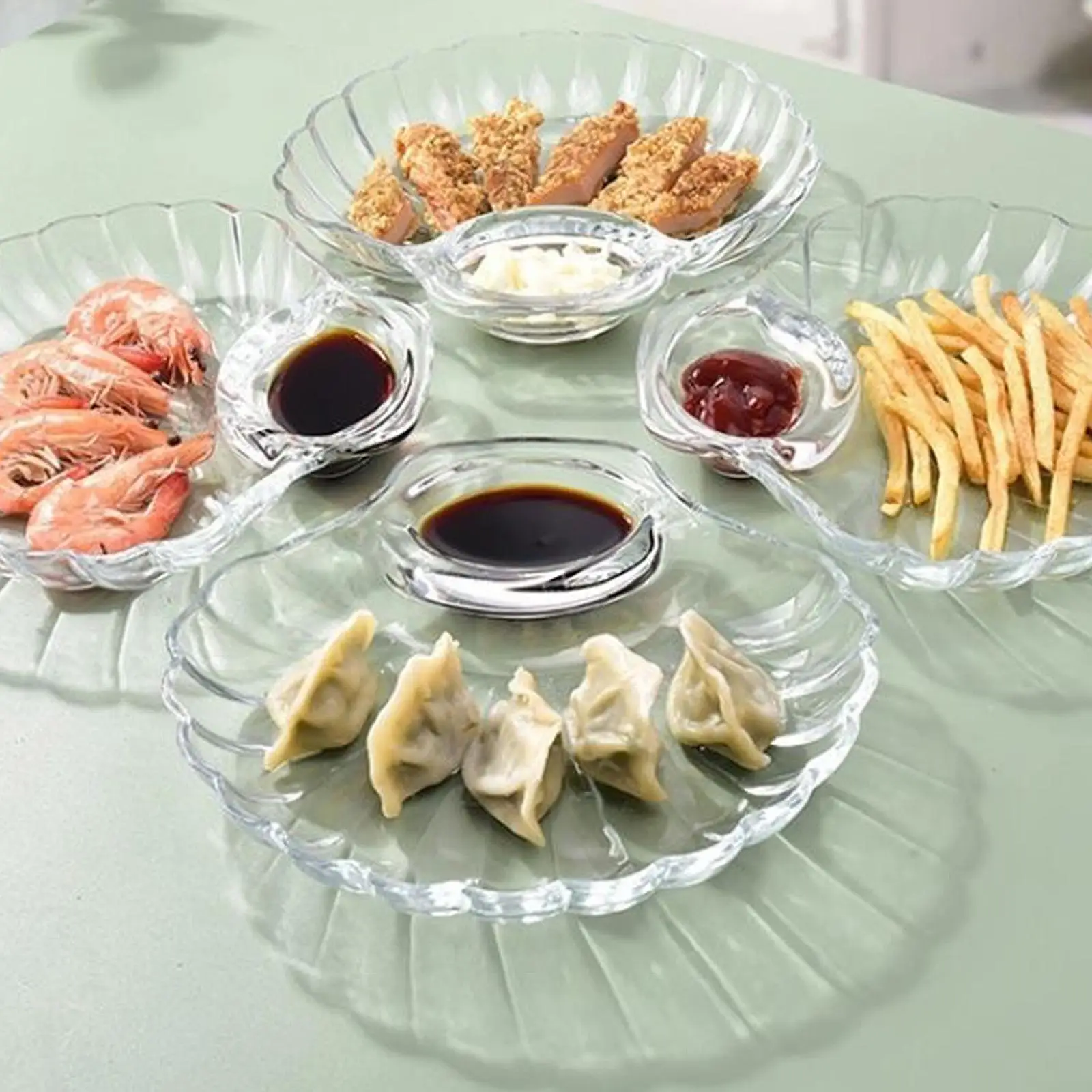 

Стеклянная тарелка для пельменей с чашей для закусок и держателем для соуса, блюдо для тапасов для домашних вечеринок и ужинов
