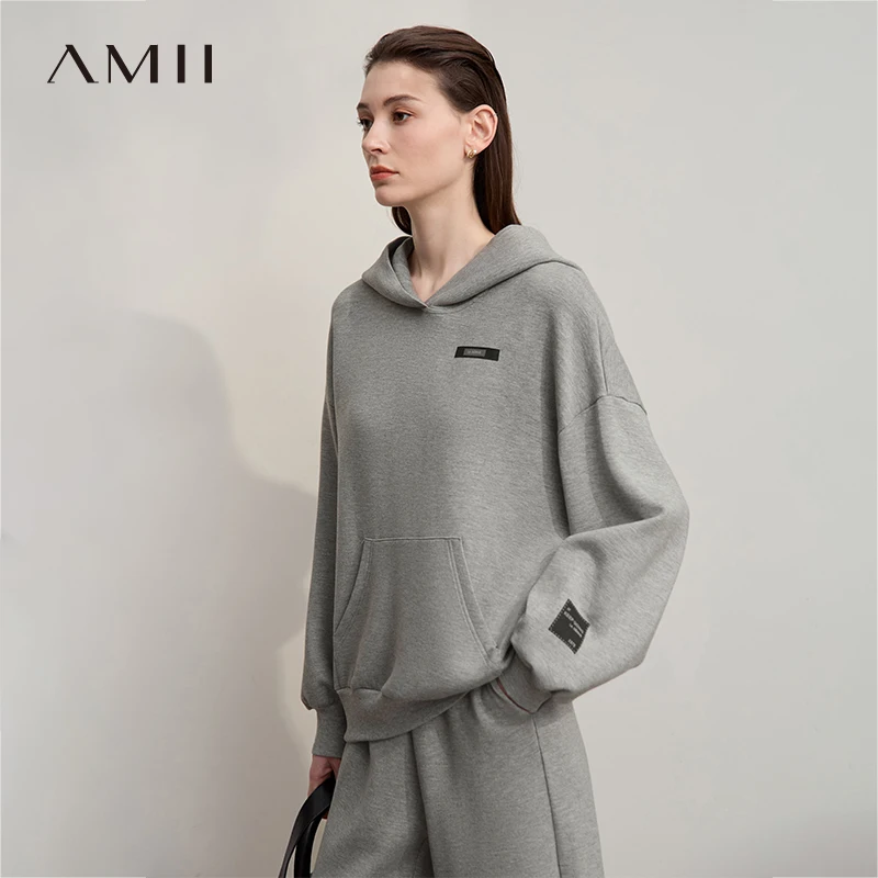 AMII Felpe con cappuccio Donna 2025 Autunno Nuovo con cappuccio Manica a spalla Donna Felpe Stampato Allentato Casual Versatile Top Donna 12523173