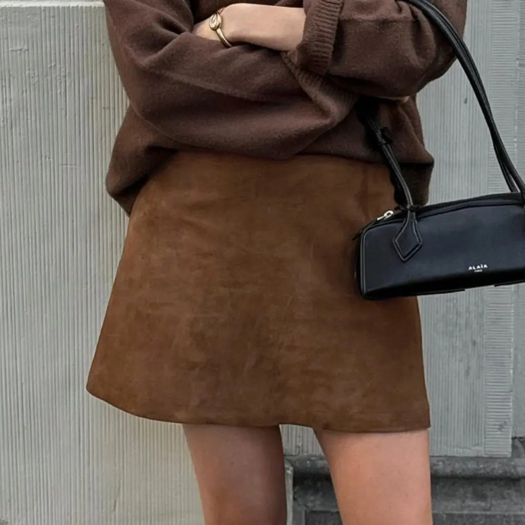 

Women's Vintage Brown Knitted Suede High Waist Straight Skirt Slim-fit Classic All-match Autumn Winter Fashion