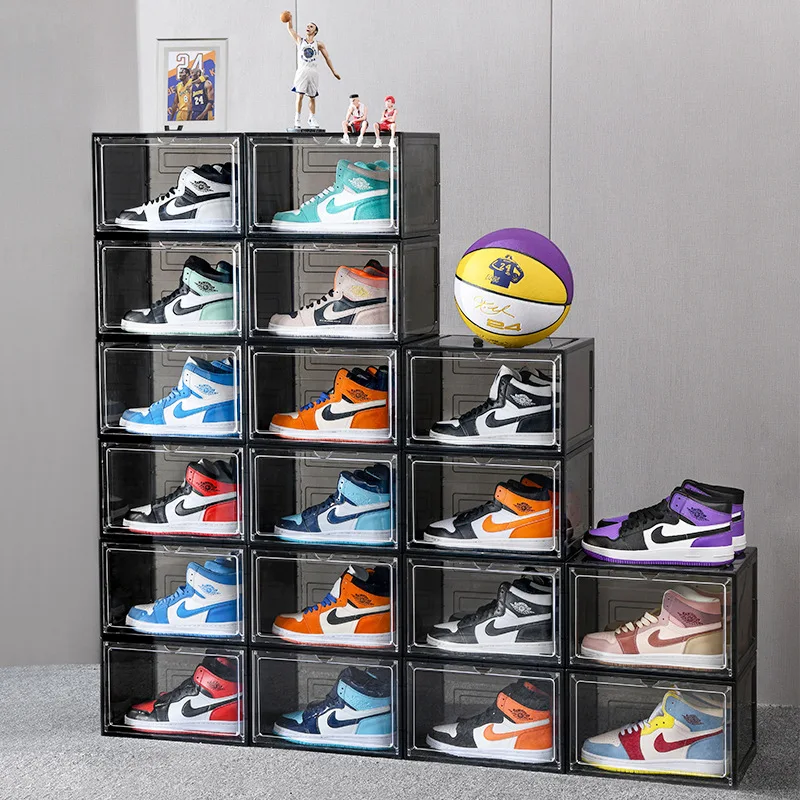 Flip up plastic simple combination shoe cabinet, household dormitory magnetic absorption box, non acrylic transparent shoe box