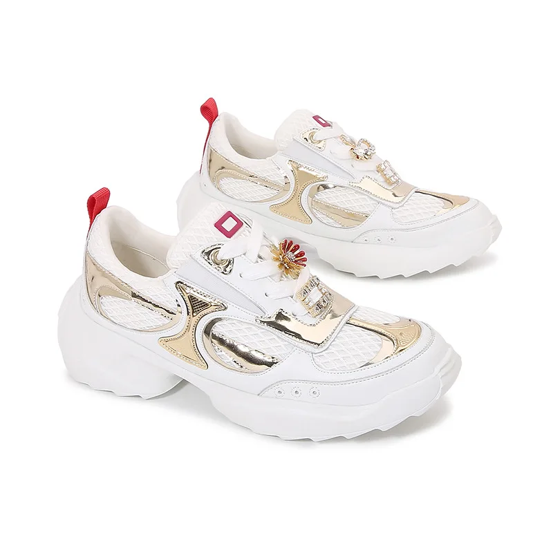 

Женские кроссовки French 2025 с ромбовидной пряжкой, белые, черные, сетчатые, на толстом низком каблуке, брендовые роскошные повседневные спортивные кожаные туфли высокого качества