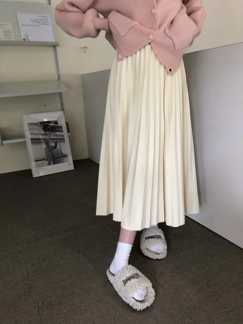 

Woolen Half Skirt 2023 Pleated Skirt Mid Length High Waist Elastic A-line Skirt Korean Fashion Skirts Clothes for Women