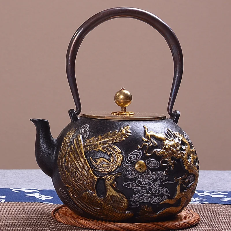 1.4 Japanese Tea Pot Exquisite Plum and Bamboo Painted Series Cast Iron Kettle Boiling Water Pot