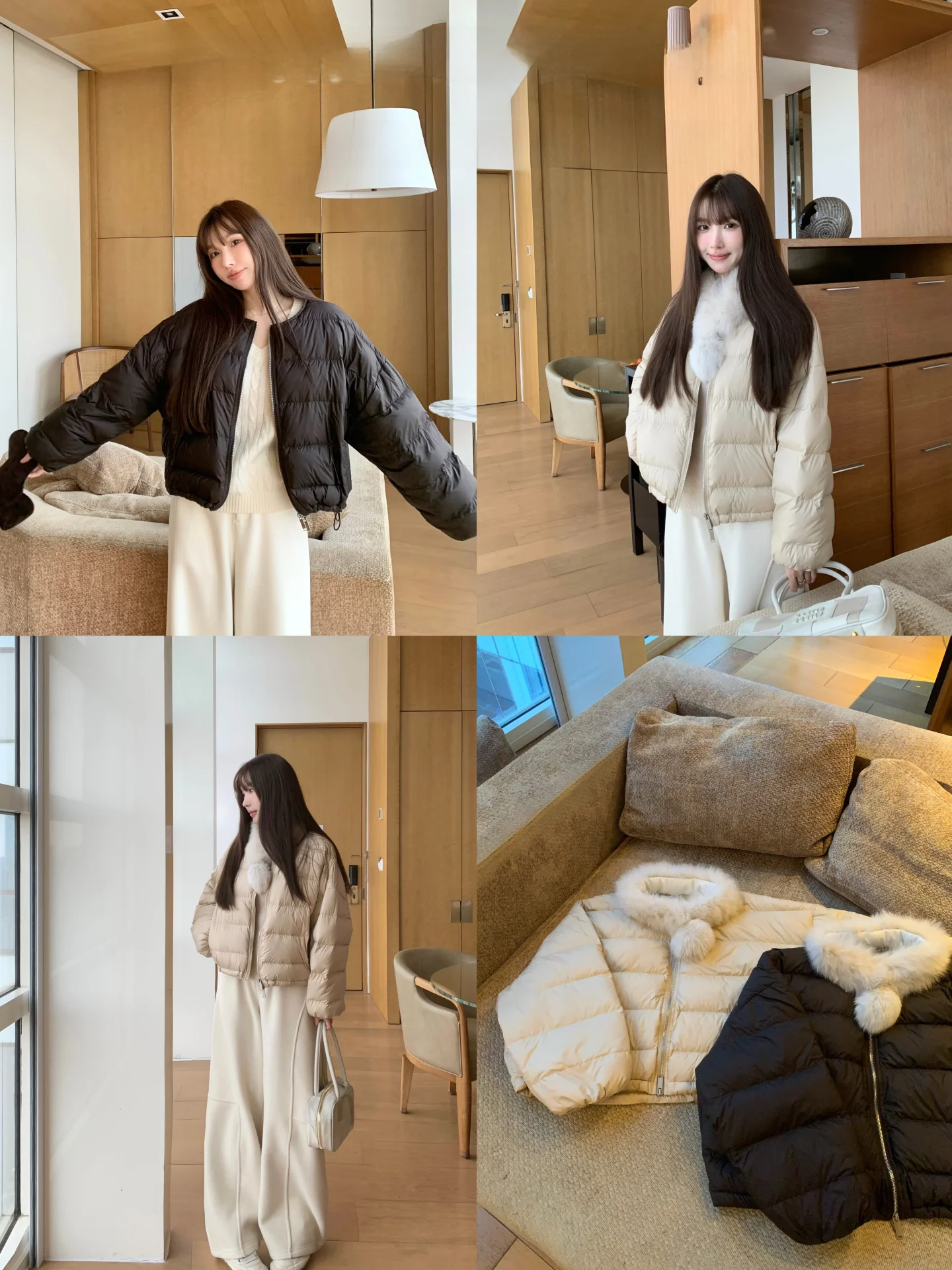 

Double Color Du down Jaet with Real Fur Collar round Ne Warm Casual Sle Women's ort Length Zipper Closure Coat