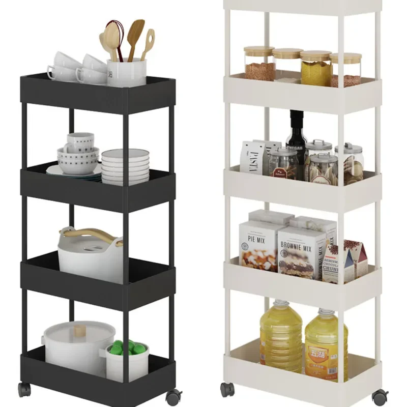 Multifunctional Kitchen Spice Rack, Cracked Multi-layer Shelf, Universal Pulley Storage, Drain Hole Design, Fruit Rack