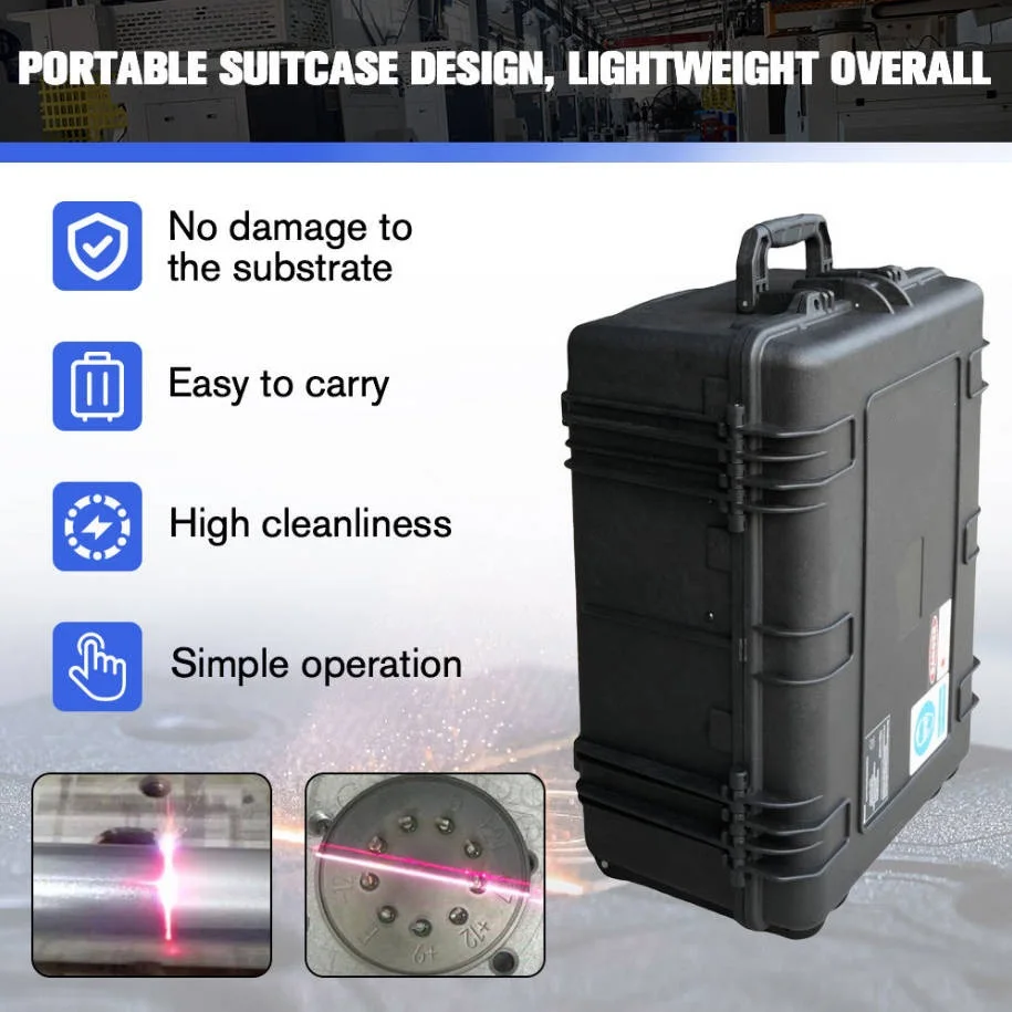 

100W 200W 300W Luggage Portable Pulsed Laser Cleaning Machine for Rust Removal Wood Paint Brick Stone Furniture Easy to Carry
