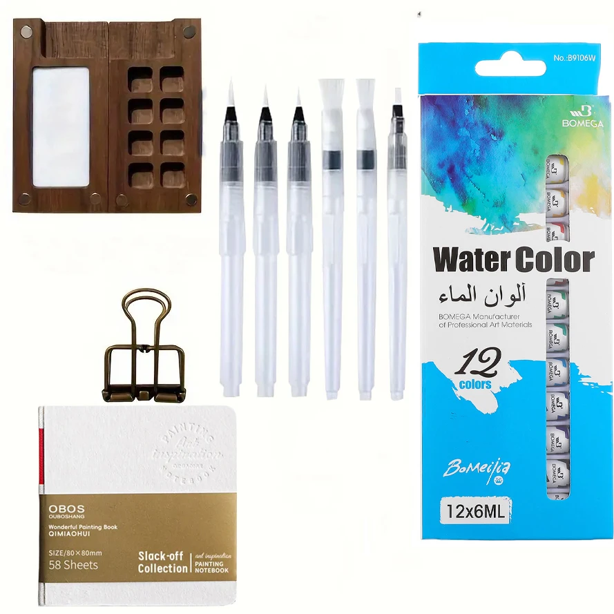 Travel Paint Palette Pocket Artist Watercolor Set with Clip Mini Watercolor Palette Set Portable Watercolor Set Gift for Kids