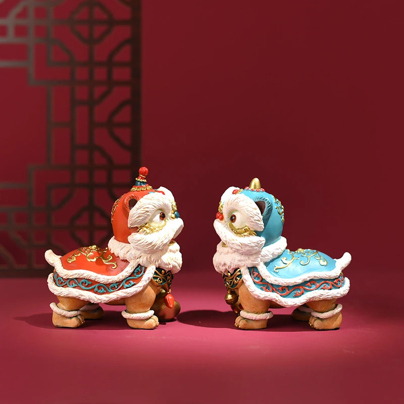 &Lt;Auspicious Dance&Gt; Living Room Tabletop Copper Lion Ornament Home Decor Craft Opening Gift