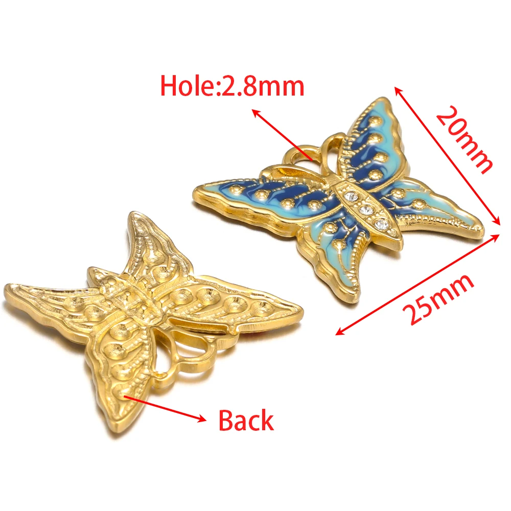 5 stücke Edelstahl Emaille Krone Schmetterling Charms Zirkon Mode Anhänger für DIY Schmuck Frauen exquisite Halskette Handwerk