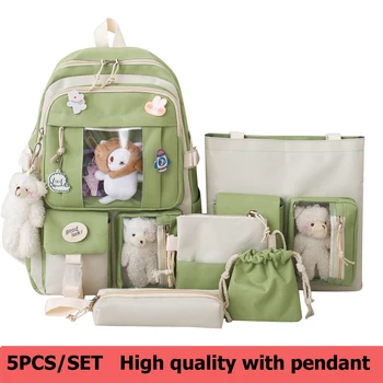 5 sztuk plecak szkolny dla dzieci Kawaii plecak damski Bookbag torba na laptopa dla nastolatków dziewczyny Mochilas INS studenci Totes Sac